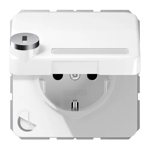 JUNG CD 1520 NNAKLSL WW wandcontactdoos randaarde Safety+ klapdeksel tekstvenster slot CD500 alpine wit