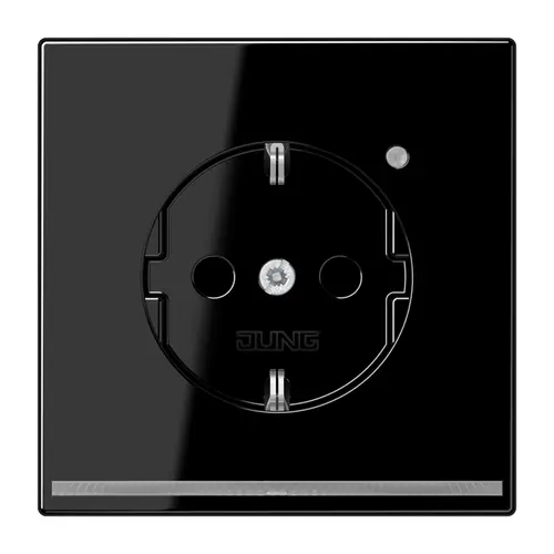 JUNG LS 1520-O SW LNW wandcontactdoos randaarde Safety+ met LED-orientatieverlichting LS990 zwart glans