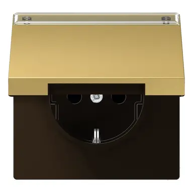 JUNG ME 1520 NNAKL C wandcontactdoos randaarde Safety+ met klapdeksel tekstvenster LS990 messing klassiek