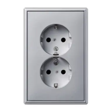 JUNG AL 5015 KI-L wandcontactdoos 2-voudig randaarde Safety+ voor ovale 1,5 inbouwdoos LS990 aluminium