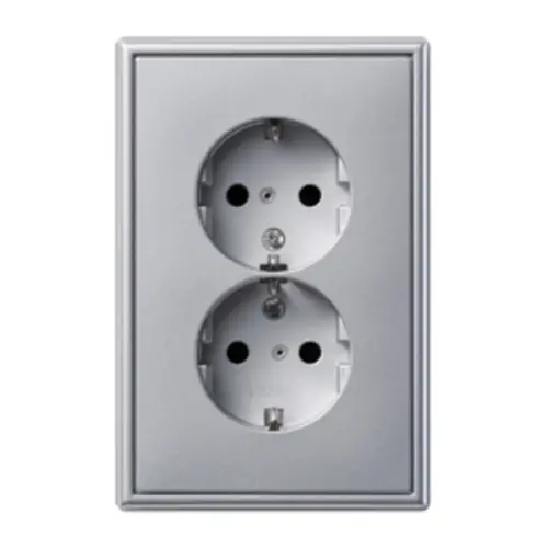 JUNG AL 5015 KI-L wandcontactdoos 2-voudig randaarde Safety+ voor ovale 1,5 inbouwdoos LS990 aluminium