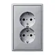 JUNG AL 5015 KI-L wandcontactdoos 2-voudig randaarde Safety+ voor ovale 1,5 inbouwdoos LS990 aluminium