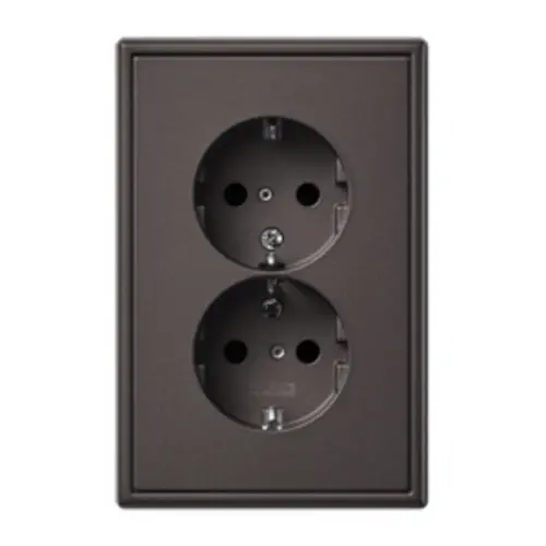 JUNG AL 5015 KI D-L wandcontactdoos 2-voudig randaarde Safety+ voor ovale 1,5 inbouwdoos LS990 dark gelakt aluminium