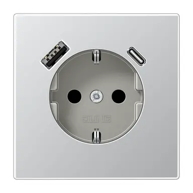 JUNG AL 1520-15 CA wandcontactdoos randaarde Safety+ met USB type A en C LS990 aluminium