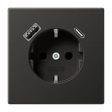 JUNG AL 1520-15 CA AN wandcontactdoos randaarde Safety+ met USB type A en C LS990 antraciet gelakt aluminium