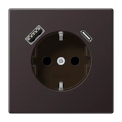 JUNG AL 1520-15 CA D wandcontactdoos randaarde Safety+ met USB type A en C LS990 dark gelakt aluminium