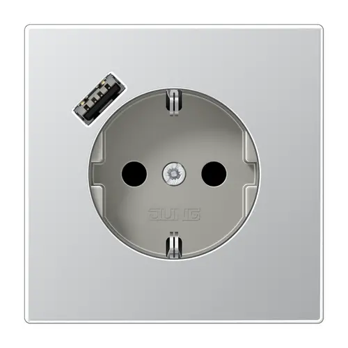 JUNG AL 1520-18 A wandcontactdoos randaarde Safety+ met USB-A LS990 aluminium