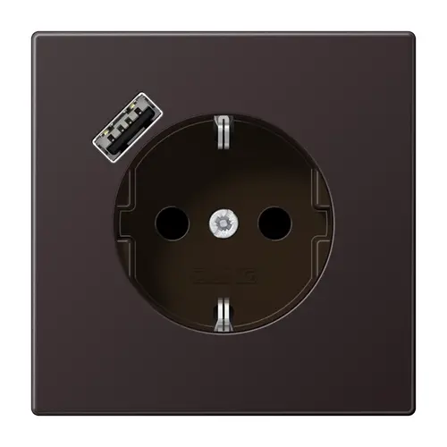JUNG AL 1520-18 A D wandcontactdoos randaarde Safety+ met USB-A LS990 dark gelakt aluminium