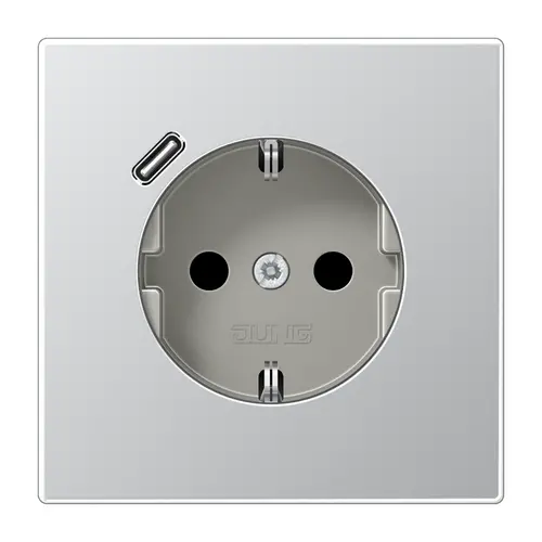 JUNG AL 1520-18 C wandcontactdoos randaarde Safety+ met USB-C LS990 aluminium
