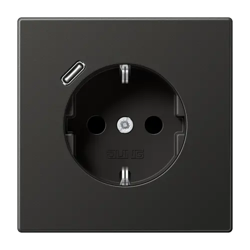JUNG AL 1520-18 C AN wandcontactdoos randaarde Safety+ met USB-C LS990 antraciet gelakt aluminium