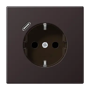 JUNG AL 1520-18 C D wandcontactdoos randaarde Safety+ met USB-C LS990 dark gelakt aluminium