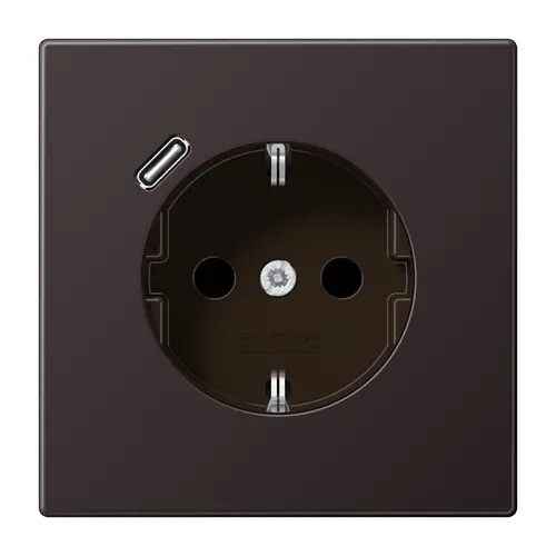 JUNG AL 1520-18 C D wandcontactdoos randaarde Safety+ met USB-C LS990 dark gelakt aluminium