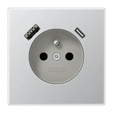 JUNG AL 1520 F-15 CA wandcontactdoos penaarde Safety+ met USB type A en C LS990 aluminium