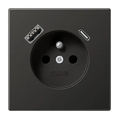JUNG AL 1520 F-15 CA AN wandcontactdoos penaarde Safety+ met USB type A en C LS990 antraciet gelakt aluminium