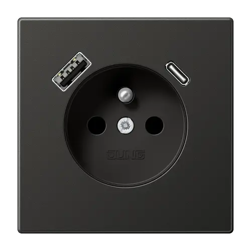 JUNG AL 1520 F-15 CA AN wandcontactdoos penaarde Safety+ met USB type A en C LS990 antraciet gelakt aluminium