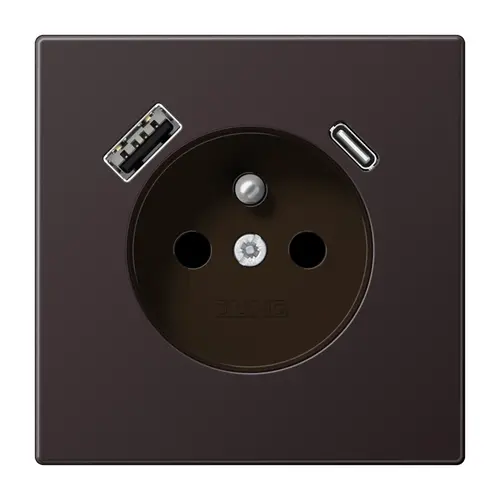JUNG AL 1520 F-15 CA D wandcontactdoos penaarde Safety+ met USB type A en C LS990 dark gelakt aluminium