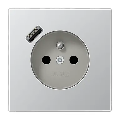 JUNG AL 1520 F-18 A wandcontactdoos penaarde Safety+ met USB type A LS990 aluminium