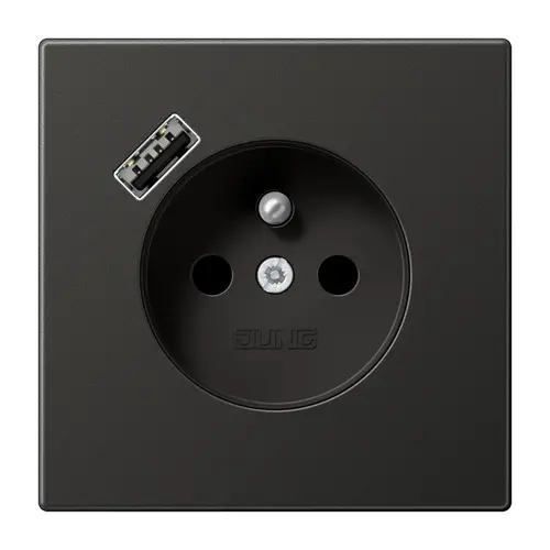 JUNG AL 1520 F-18 A AN wandcontactdoos penaarde Safety+ met USB type A LS990 antraciet gelakt aluminium