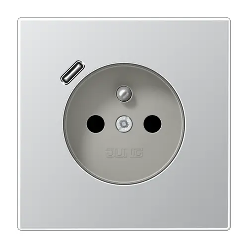 JUNG AL 1520 F-18 C wandcontactdoos penaarde Safety+ met USB type C LS990 aluminium