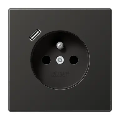 JUNG AL 1520 F-18 C AN wandcontactdoos penaarde Safety+ met USB type C LS990 antraciet gelakt aluminium