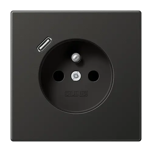 JUNG AL 1520 F-18 C AN wandcontactdoos penaarde Safety+ met USB type C LS990 antraciet gelakt aluminium