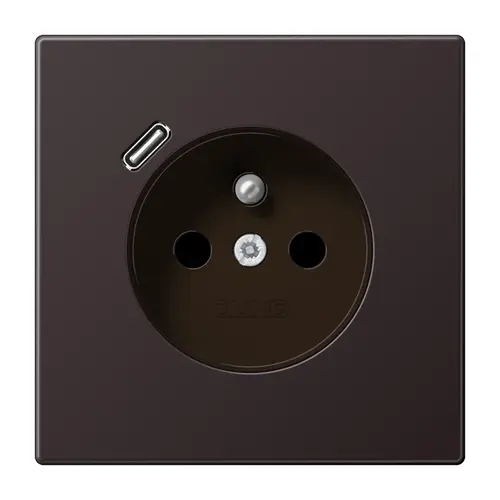 JUNG AL 1520 F-18 C D wandcontactdoos penaarde Safety+ met USB type C LS990 dark gelakt aluminium