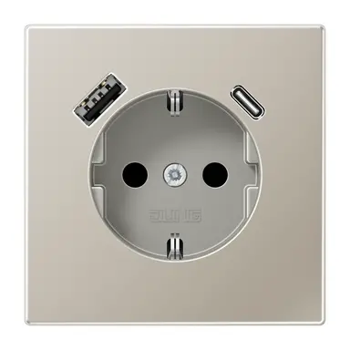 JUNG ES 1520-15 CA wandcontactdoos randaarde Safety+ met USB type A en C LS990 edelstaal