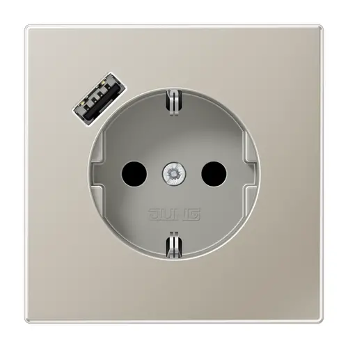 JUNG ES 1520-18 A wandcontactdoos randaarde Safety+ met USB-A LS990 edelstaal
