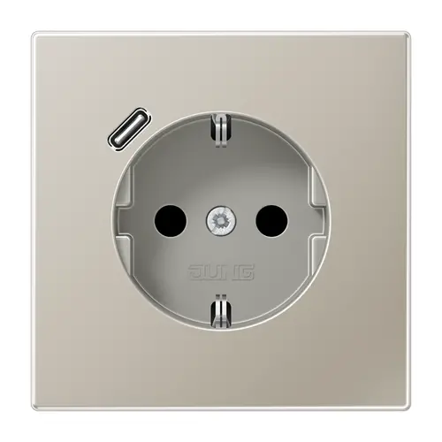 JUNG ES 1520-18 C wandcontactdoos randaarde Safety+ met USB-C LS990 edelstaal