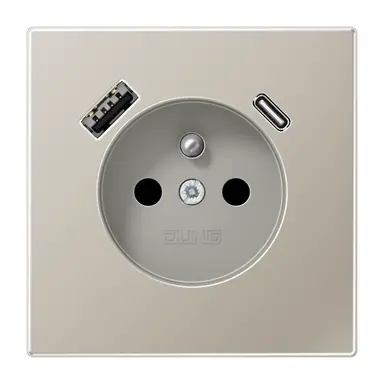 JUNG ES 1520 F-15 CA wandcontactdoos penaarde Safety+ met USB type A en C LS990 edelstaal