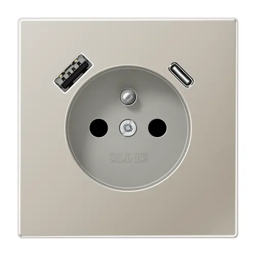 JUNG ES 1520 F-15 CA wandcontactdoos penaarde Safety+ met USB type A en C LS990 edelstaal