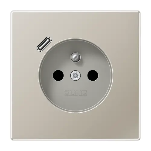 JUNG ES 1520 F-18 C wandcontactdoos penaarde Safety+ met USB type C LS990 edelstaal