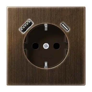 JUNG ME 1520-15 CA AT wandcontactdoos randaarde Safety+ met USB type A en C LS990 messing antiek