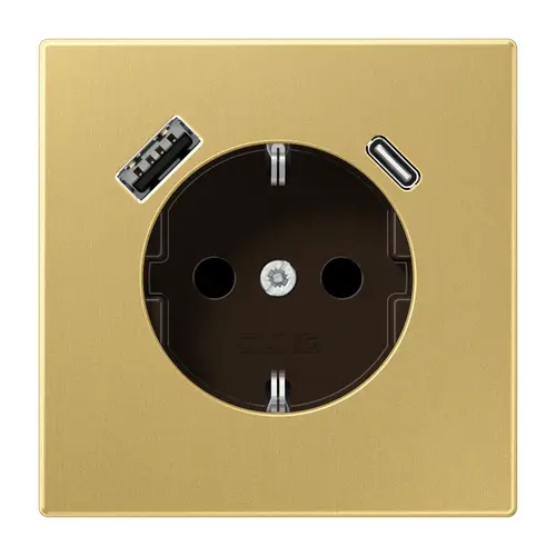 JUNG ME 1520-15 CA C wandcontactdoos randaarde Safety+ met USB type A en C LS990 messing klassiek