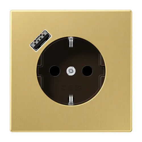 JUNG ME 1520-18 A C wandcontactdoos randaarde Safety+ met USB-A LS990 messing klassiek