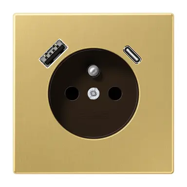 JUNG ME 1520 F-15 CA C wandcontactdoos penaarde Safety+ met USB type A en C LS990 messing klassiek