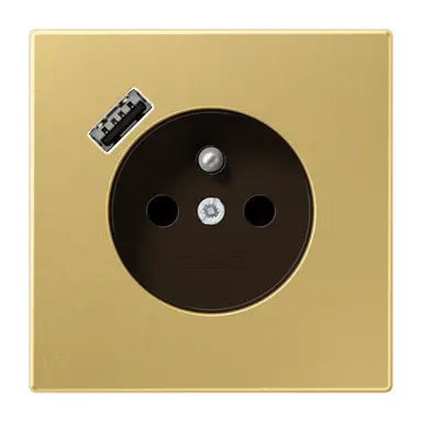 JUNG ME 1520 F-18 A C wandcontactdoos penaarde Safety+ met USB type A LS990 messing klassiek