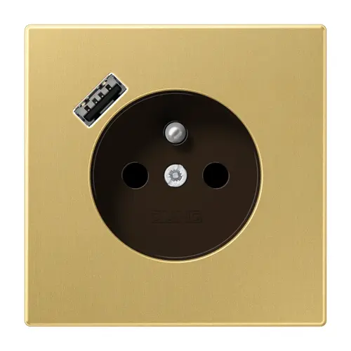 JUNG ME 1520 F-18 A C wandcontactdoos penaarde Safety+ met USB type A LS990 messing klassiek
