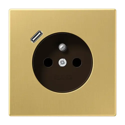 JUNG ME 1520 F-18 C C wandcontactdoos penaarde Safety+ met USB type C LS990 messing klassiek