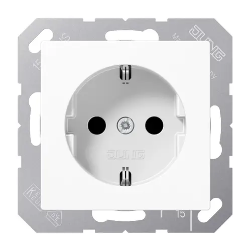 JUNG A 1521 NKI WW wandcontactdoos randaarde Safety+ met schroefklemmen A-range alpine wit