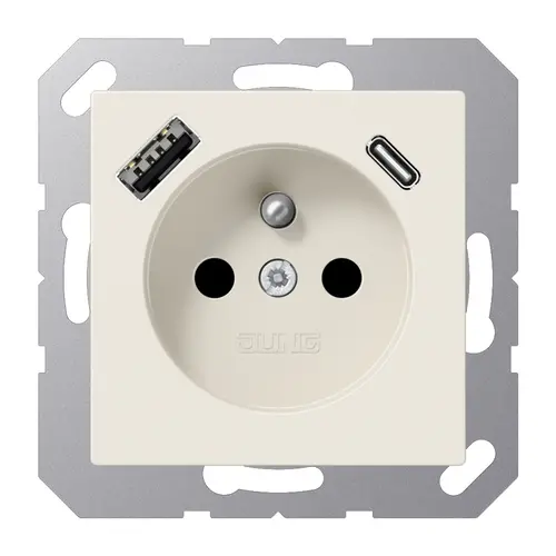 JUNG A 1520 F-15 CA wandcontactdoos penaarde Safety+ met USB type A en C A-range creme