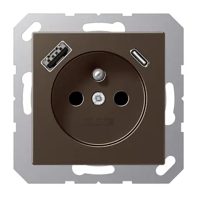 JUNG A 1520 F-15 CA MO wandcontactdoos penaarde Safety+ met USB type A en C A-range mokka