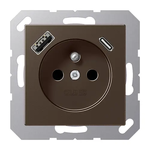 JUNG A 1520 F-15 CA MO wandcontactdoos penaarde Safety+ met USB type A en C A-range mokka