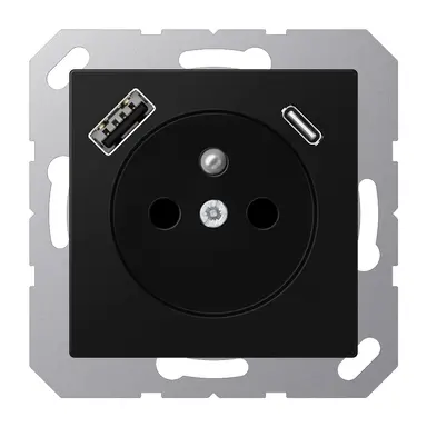 JUNG A 1520 F-15 CA SWM wandcontactdoos penaarde Safety+ met USB type A en C A-range grafietzwart mat