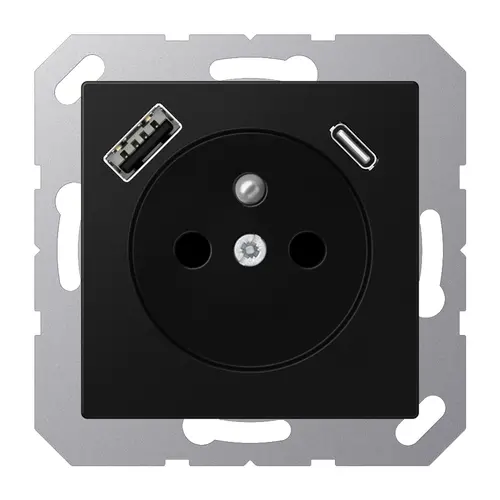 JUNG A 1520 F-15 CA SWM wandcontactdoos penaarde Safety+ met USB type A en C A-range grafietzwart mat