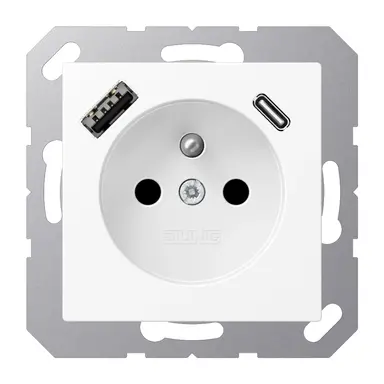JUNG A 1520 F-15 CA WWM wandcontactdoos penaarde Safety+ met USB type A en C A-range sneeuwwit mat