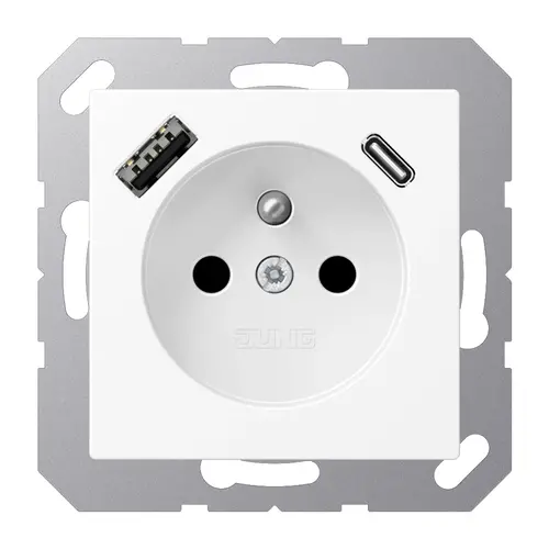 JUNG A 1520 F-15 CA WWM wandcontactdoos penaarde Safety+ met USB type A en C A-range sneeuwwit mat