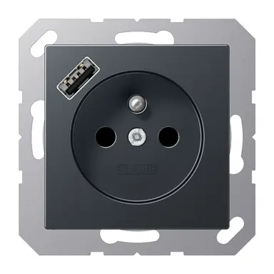JUNG A 1520 F-18 A ANM wandcontactdoos penaarde Safety+ met USB type A A-range antraciet mat