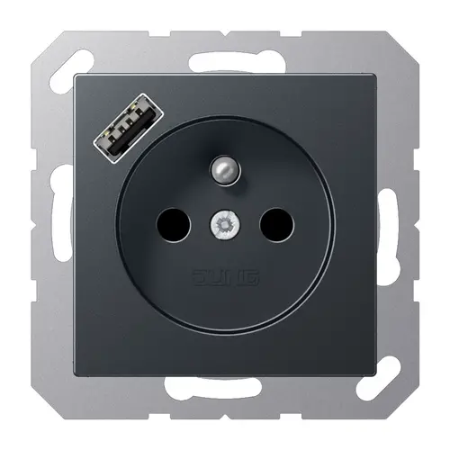 JUNG A 1520 F-18 A ANM wandcontactdoos penaarde Safety+ met USB type A A-range antraciet mat