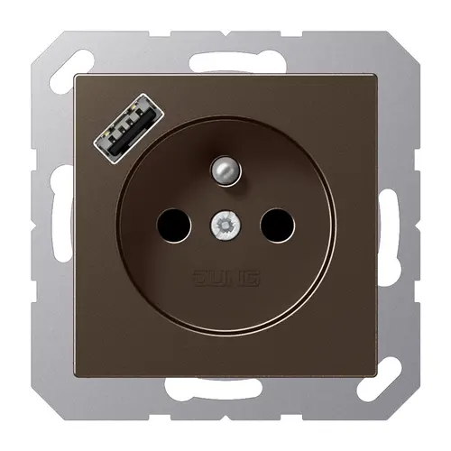 JUNG A 1520 F-18 A MO wandcontactdoos penaarde Safety+ met USB type A A-range mokka